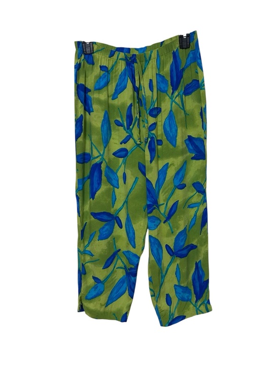 Caribou Pants - Vintage Caribou New York Blue Floral 100% Rayon Elastic Waist Pants Medium